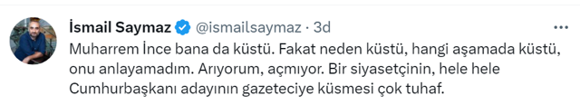Muharrem İnce, Özgür Demirtaş'ı fırçaladı, İsmail Saymaz'a küstü! Nevşin Mengü ve Fatih Portakal'dan sonra... - Resim: 0