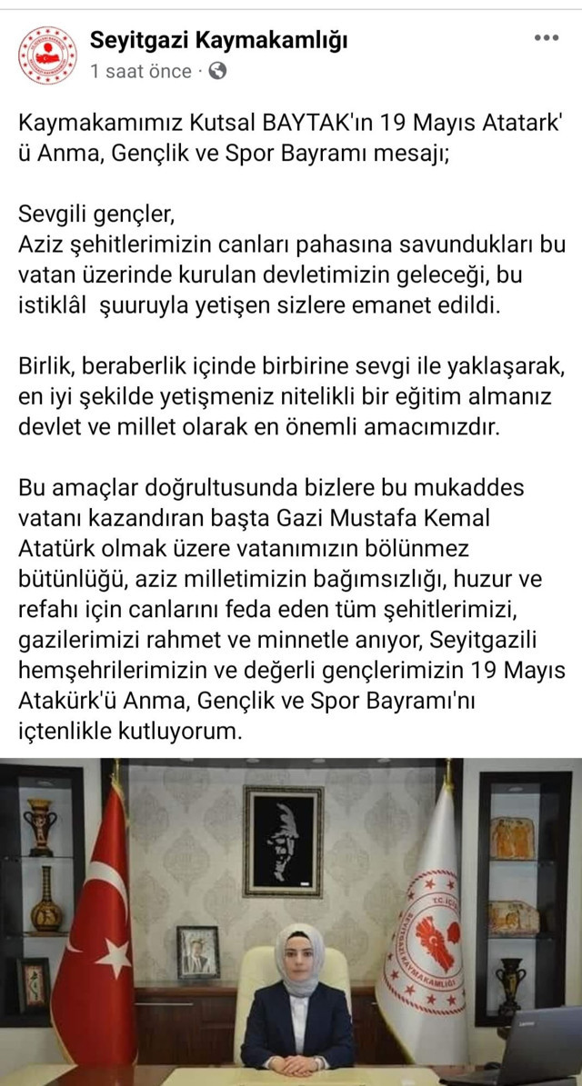 Kaymakamlığın 19 Mayıs mesajında Atatürk ismi 2 kez yanlış yazıldı! “Atatark”... “Atakürk”.. - Resim: 0