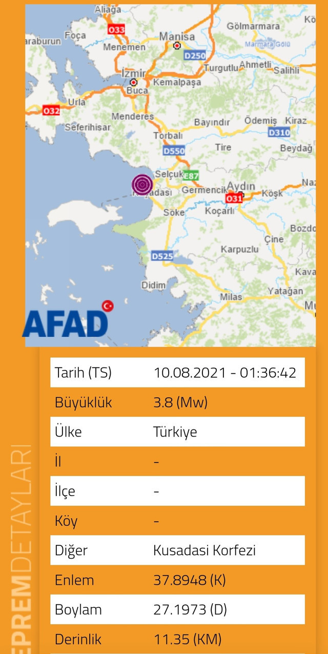 Aydın Kuşadası'nda 3.8 şiddetinde deprem oldu - Resim: 0