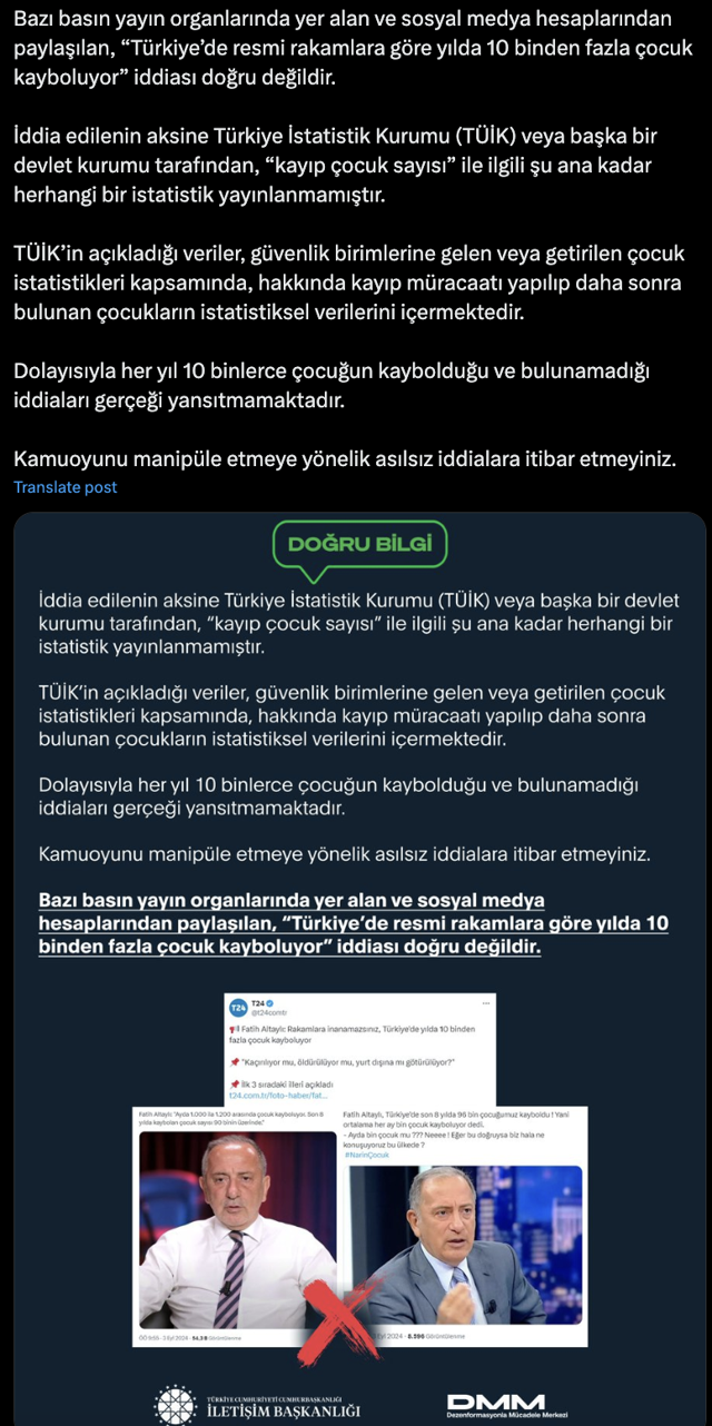 DMM, "Türkiye'de resmi rakamlara göre yılda 10 binden fazla çocuk kayboluyor" iddiasını yalanladı - Resim: 0
