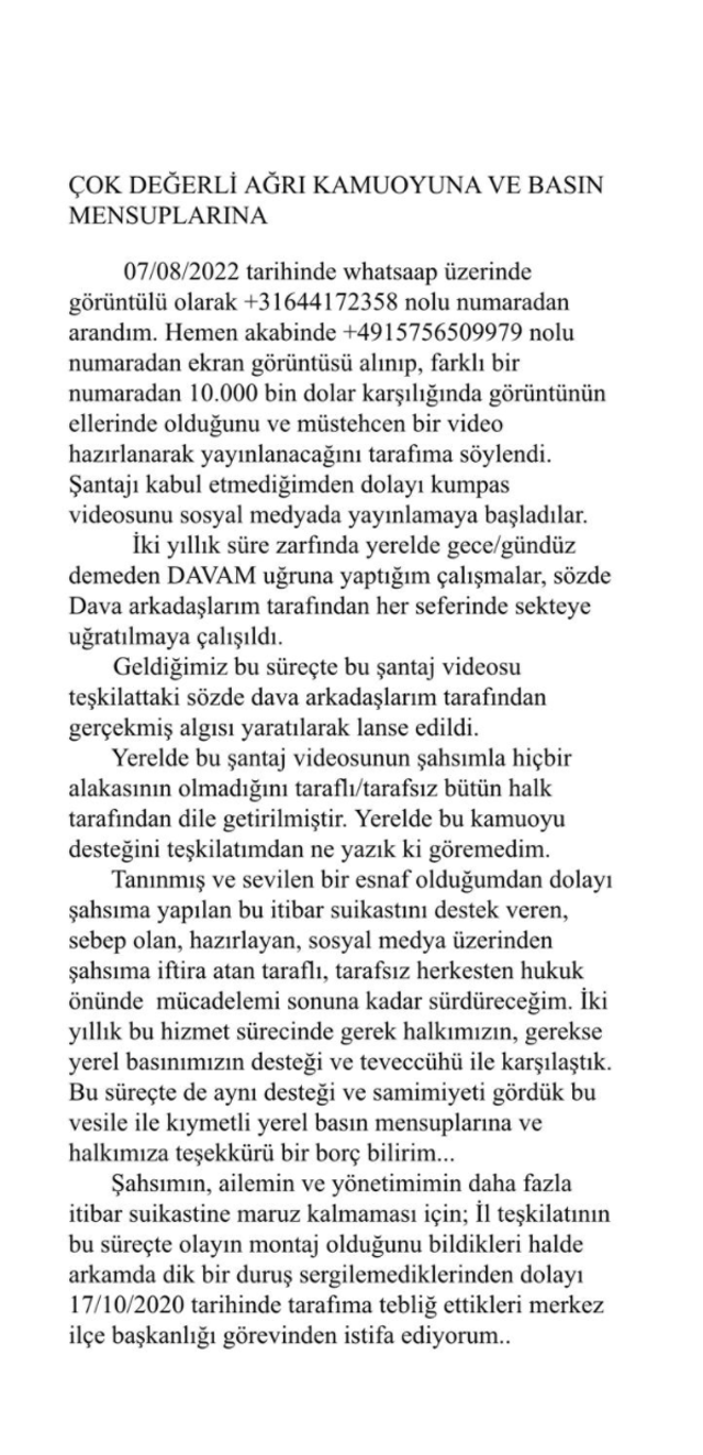 Bir kadınla müstehcen görüşme görüntüleri yayınlandı! AK parti Ağrı İlçe Başkanı istifa etti - Resim: 0