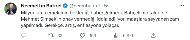 Devlet Bahçeli'nin emekliye ek zam talebi Mehmet Şimşek'ten döndü! Şakkadanak Necmettin Batırel açıkladı - Resim: 0