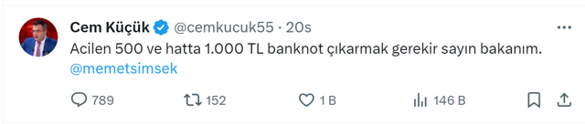 Cem Küçük ile Özgür Demirtaş aynı noktada buluştu! Acilen 500 ve 1000 TL'lik banknot lazım - Resim: 0