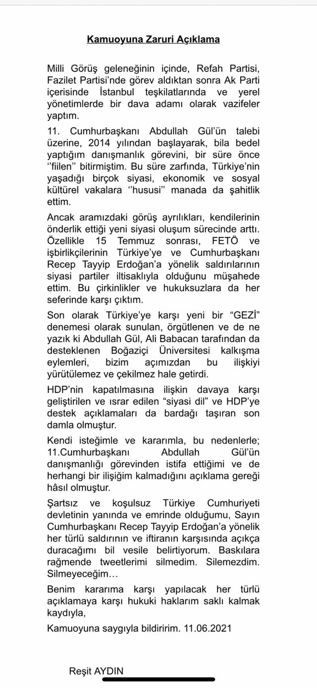 Abdullah Gül'ün danışmanı Reşit Aydın istifa etti bardağı taşıran son damla - Resim: 0