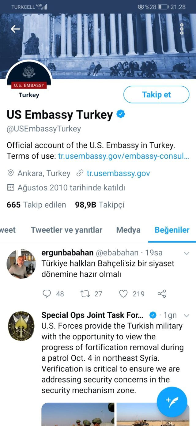 ABD Büyükelçiliği, FETÖ firarisi Ergun Babahan'ın Bahçeli tweetini beğendi - Resim: 0