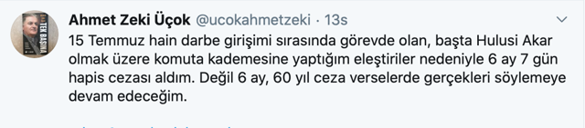 '15 Temmuz ve Akar' sözlerine ilişkin ceza alan Üçok: Değil 6 ay, 60 yıl ceza verseler de... - Resim: 0