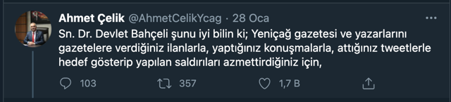 İYİ Parti Milletvekili ve Yeniçağ gazetesi sahibi Ahmet Çelik'ten Devlet Bahçeli'ye: Yargılanacaksın - Resim: 0