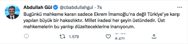 Ekrem İmamoğlu kararına Abdullah Gül, Bülent Arınç ve Hüseyin Çelik'ten tepki! Türkiye'ye haksızlık... - Resim: 0