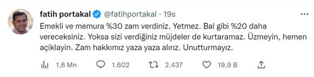 Fatih Portakal 'emekliye yüzde 20 ek zam' dedi! 'Ya vereceksiniz ya da yaza yaza alırız' - Resim: 0