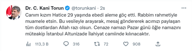 Gelecek Partisi'ni sarsan ölüm! Kani Torun'un kızı 29 yaşında vefat etti - Resim: 0