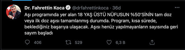 Sağlık Bakanı Fahrettin Koca açıkladı! 18 yaş üstü nüfusun yüzde 50’sinin aşısı tamam - Resim: 1