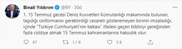 Binali Yıldırım'dan 103 amiralin skandal bildirisine sert tepki - Resim: 0