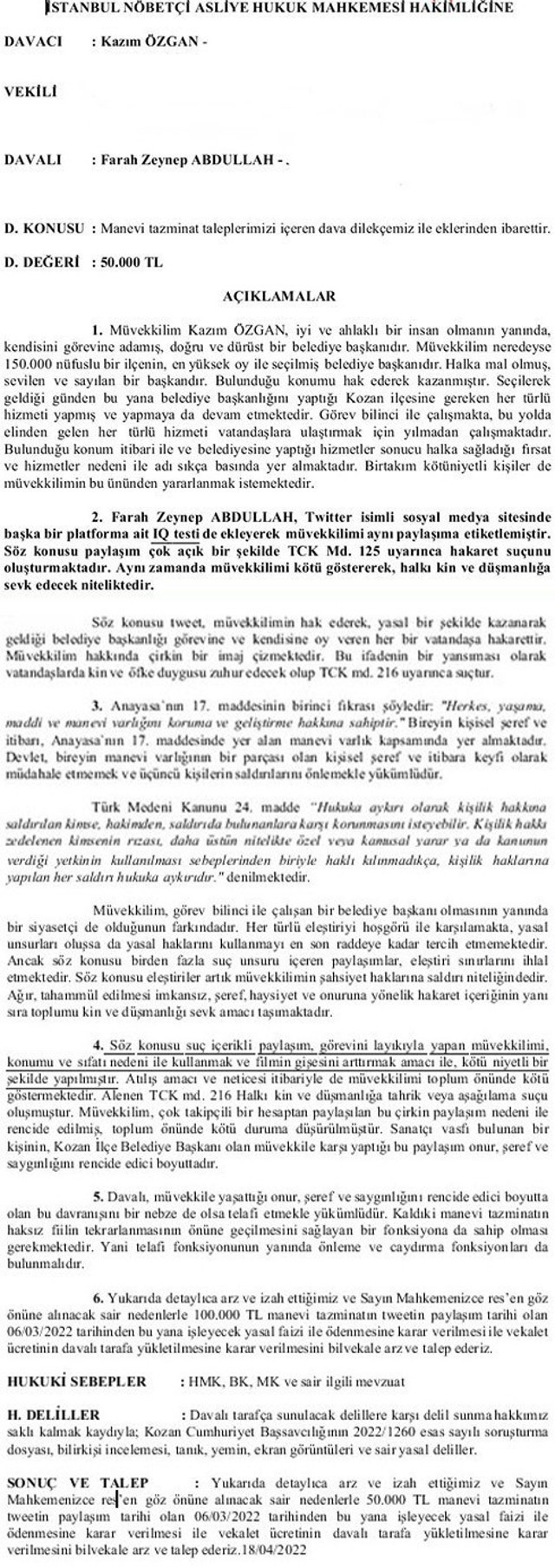 Kozan Belediye Başkanı Kazım Özgan'dan Bergen filminin yıldızı Farah Zeynep Abdullah'a dava - Resim: 0