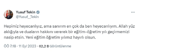 Bakan Yusuf Tekin'den yeni eğitim yılı mesajı: Sanırım en çok da ben heyecanlıyım - Resim: 0