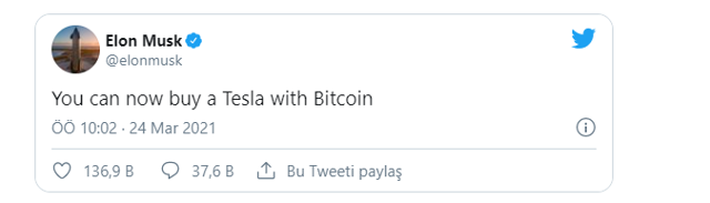 Elon Musk Twitter'dan duyurdu: Artık Bitcoin ile Tesla alabilirsiniz - Resim: 0