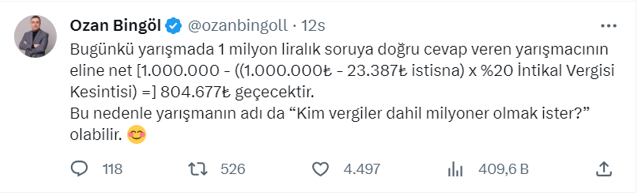 Kim Milyoner Olmak İster yarışmacısı 1 milyon lira değil 804 bin TL alacak! 12 yıl önce kazansa 3 Ferari alabilecekti - Resim: 1