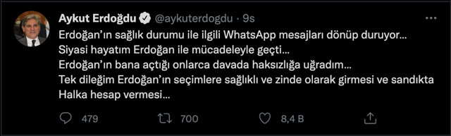 CHP'li Aykut Erdoğdu'dan Cumhurbaşkanı Erdoğan'ın sağlık durumuyla ilgili skandal paylaşım! - Resim: 0