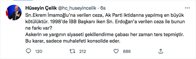 Ekrem İmamoğlu kararına Abdullah Gül, Bülent Arınç ve Hüseyin Çelik'ten tepki! Türkiye'ye haksızlık... - Resim: 3