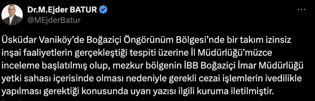 Çevre, Şehircilik ve İklim Değişikliği Bakanlığı, Vaniköy'deki izinsiz inşaatı durdurdu - Resim: 0