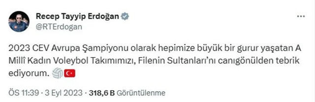 Cumhurbaşkanı Erdoğan'dan Filenin Sultanları'na tebrik mesajı - Resim: 0