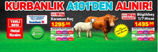 A101 kurbanlık satış fiyatları 2020 karaman koç kaç para? - Resim: 0