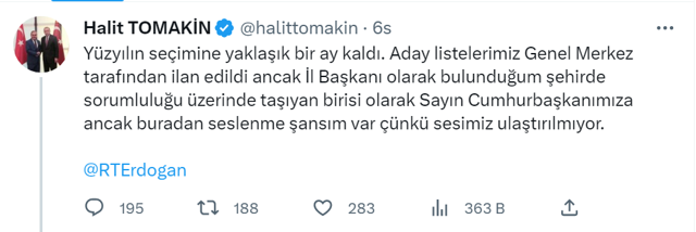 AK Parti İl Başkanı Twitter'dan isyan etti! Sayın cumhurbaşkanım istifanın eşiğindeyiz... - Resim: 0