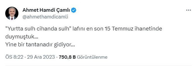 Ahmet Hamdi Çamlı'dan tepki çeken paylaşım! 'Yurtta sulh tantanası başladı' - Resim: 0