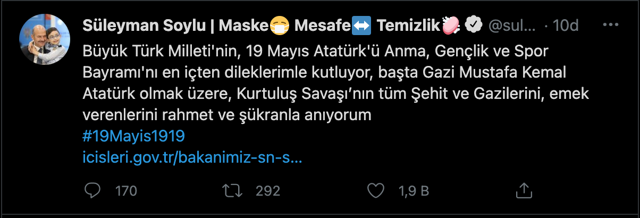 İçişleri Bakanı Süleyman Soylu'dan 19 Mayıs Bayramı mesajı - Resim: 0