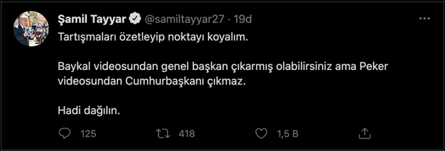 Şamil Tayyar'dan bomba Sedat Peker çıkışı! Deniz Baykal kaseti gibi Cumhurbaşkanı çıkmaz - Resim: 0