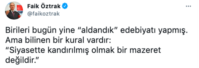 CHP'li Faik Öztrak'tan Erdoğan'ın 'aldandık' sözlerine cevap - Resim: 0