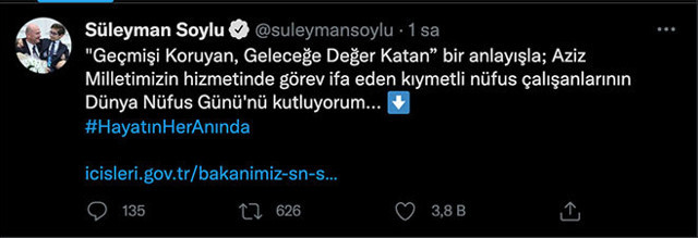 İçişleri Bakanı Süleyman Soylu'dan "Dünya Nüfus Günü" mesajı - Resim: 0