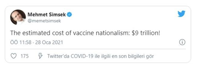 Eski Maliye Bakanı Mehmet Şimşek'ten 'aşı milliyetçiliği' paylaşımı - Resim: 0