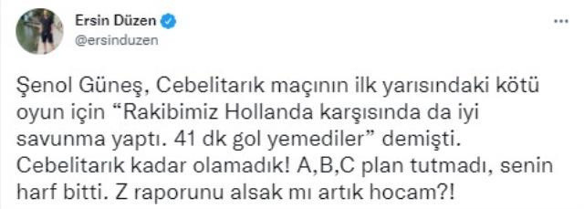 Ersin Düzen Hollanda maçı sonrası Şenol Güneş’e patladı: Z raporu alsak mı artık - Resim: 0