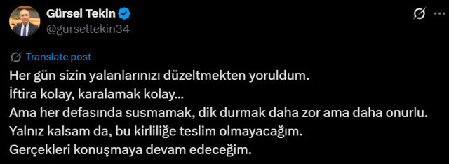 Gürsel Tekin'den dikkat çeken paylaşım: Yalnız kalsam da... - Resim: 0
