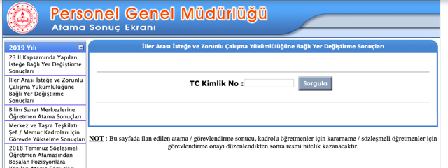 İl dışı tayin sonuçları öğretmen atama sonucu TC ile sorgulama - Resim: 0