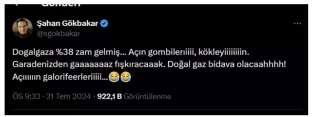 Şahan Gökbakar'dan doğal gaza zam tepkisi: Açın kombileri... - Resim: 0