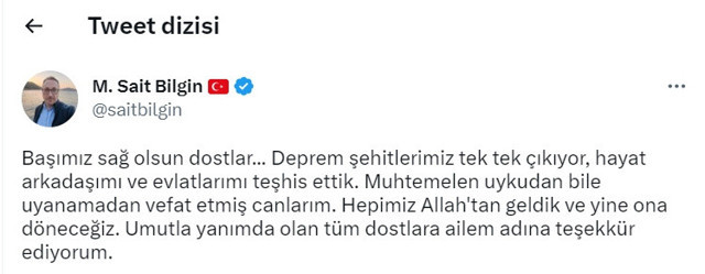 Hadi Özışık'tan Sait Bilgin'e taziye mesajı: "Acını paylaşıyor ve başsağlığı diliyoruz" - Resim: 0