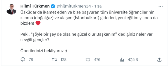 Üsküdar Belediye Başkan Hilmi Türkmen: Üniversite öğrencilerinin giderlerini biz karşılayacağız - Resim: 0