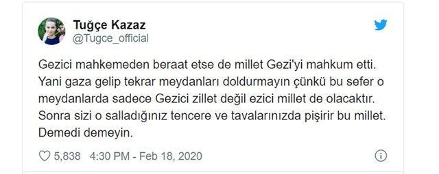 Gezi davası için Tuğçe Kazaz sansasyon yaratan bir paylaşım yaptı - Resim: 2