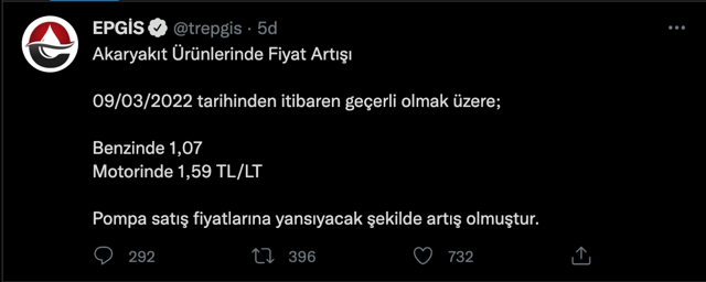 Benzin ve motorine şimdiye kadar ki en büyük zam 9 Mart 2022 itibariyle geçerli - Resim: 0