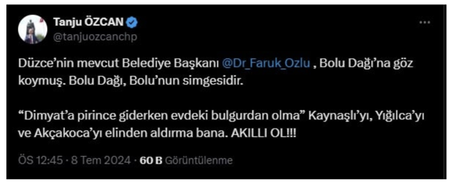 Düzce ile Bolu arasında 'dağ' kavgası! Tanju Özcan 'akıllı ol' dedi, Faruk Özlü 'adam değilsin' göndermesiyle cevap verdi - Resim: 1