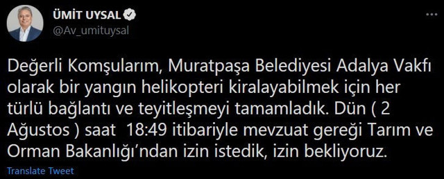 Orman Genel Müdürlüğü'nden Muratpaşa Belediyesi'nin helikopter iddiasına tokat gibi yanıt - Resim: 1
