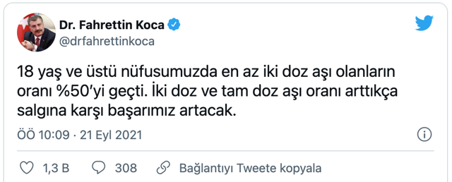 Sağlık Bakanı Fahrettin Koca: 18 yaş üstünün yüzde 50'si en az iki doz aşı oldu - Resim: 0