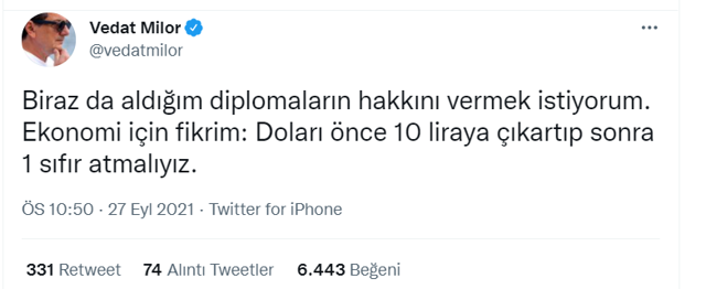 Vedat Milor doları düşürmenin formülünü buldu! 'Önce 10 liraya çıkarıp 1 sıfır atalım...' - Resim: 0