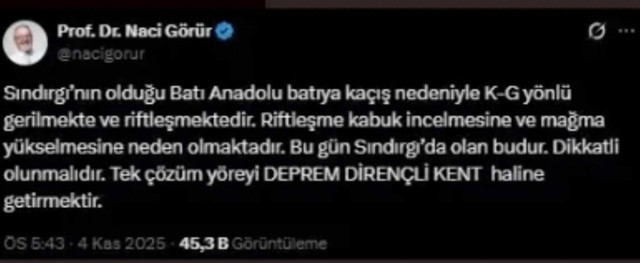 Naci Görür’den Sındırgı uyarısı: Dikkatli olunmalı - Resim: 0