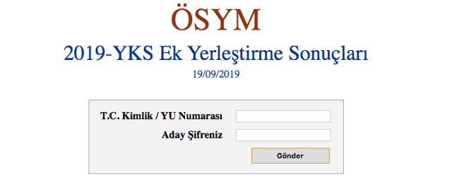 YKS ek yerleştirme sonuçları