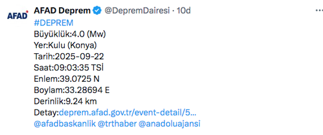 Konya'da deprem oldu! AFAD duyurdu, büyüklüğü kaç? - Resim: 0