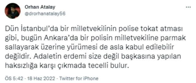 AK Partili vekilden DEVA Partili Yeneroğlu’na destek Polis parmak sallayarak 'ahlaksız' demişti Emniyet'ten suç duyurusu - Resim: 0