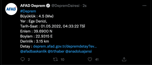 Ege Denizi'nde 4,5 büyüklüğünde deprem! AFAD'dan açıklama geldi - Resim: 0