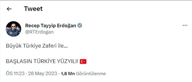 Cumhurbaşkanı Erdoğan'dan seçim zaferi paylaşımı! "Başlasın Türkiye Yüzyılı" - Resim: 0